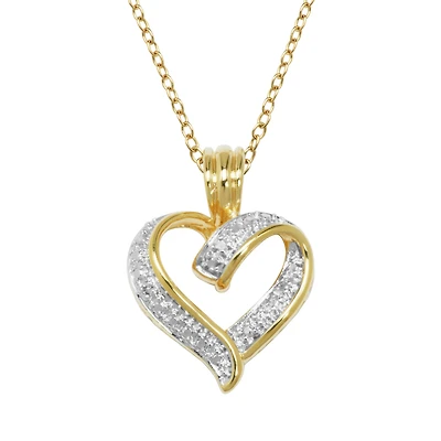 Sparkle Allure Womens White Diamond Accent 18K Gold Over Brass Heart Pendant Necklace