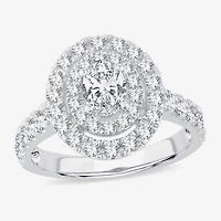 H-I / Si1-Si2) Womens 1 1/ CT. T.W. Lab Grown White Diamond 10K Gold Oval Side Stone Halo Engagement Ring