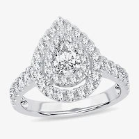 H-I / Si1-Si2) Womens 1 1/ CT. T.W. Lab Grown White Diamond 10K Gold Pear Side Stone Halo Engagement Ring