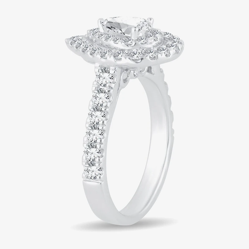 H-I / Si1-Si2) Womens 1 1/ CT. T.W. Lab Grown White Diamond 10K Gold Pear Side Stone Halo Engagement Ring