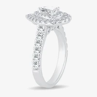 H-I / Si1-Si2) Womens 1 1/ CT. T.W. Lab Grown White Diamond 10K Gold Pear Side Stone Halo Engagement Ring