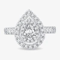 H-I / Si1-Si2) Womens 1 1/ CT. T.W. Lab Grown White Diamond 10K Gold Pear Side Stone Halo Engagement Ring