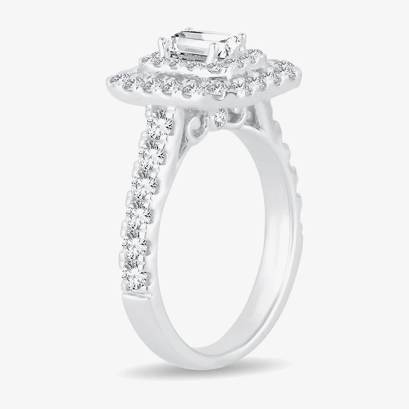H-I / Si1-Si2) Womens 1 1/ CT. T.W. Lab Grown White Diamond 10K Gold Side Stone Halo Engagement Ring