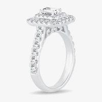 H-I / Si1-Si2) Womens 1 1/ CT. T.W. Lab Grown White Diamond 10K Gold Side Stone Halo Engagement Ring