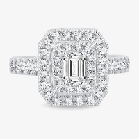 H-I / Si1-Si2) Womens 1 1/ CT. T.W. Lab Grown White Diamond 10K Gold Side Stone Halo Engagement Ring