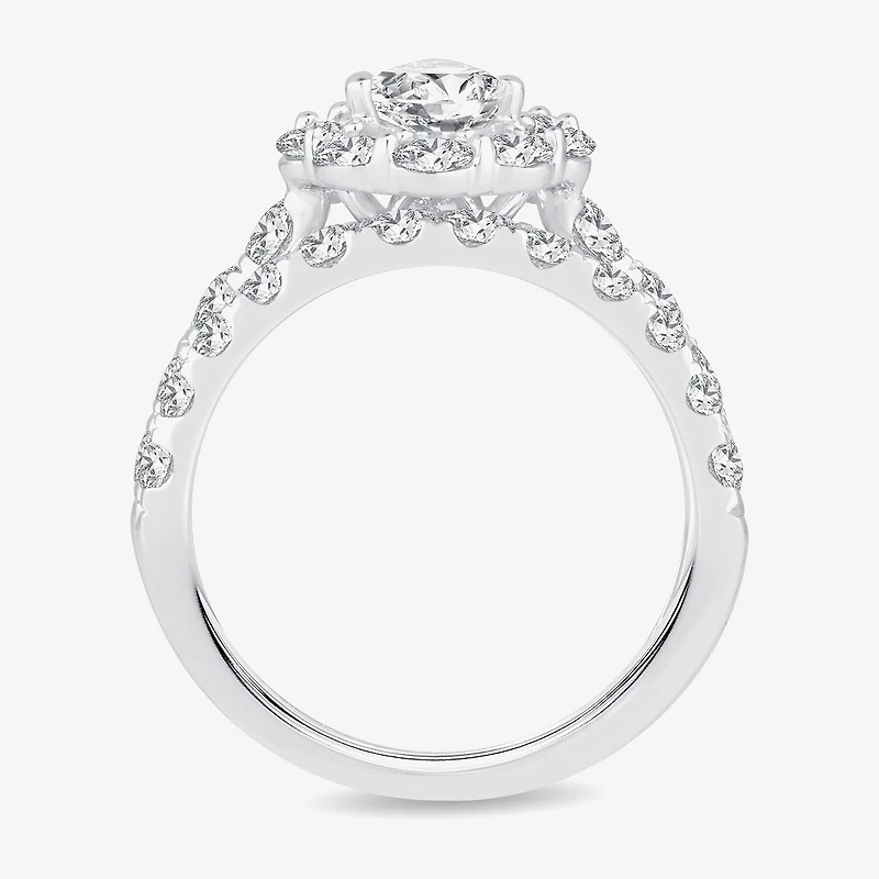 Signature By Modern Bride (H-I / Si1-Si2) Womens 3 CT. T.W. Lab Grown White Diamond 10K Gold Pear Side Stone Halo Bridal Set