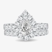 Signature By Modern Bride (H-I / Si1-Si2) Womens 3 CT. T.W. Lab Grown White Diamond 10K Gold Pear Side Stone Halo Bridal Set