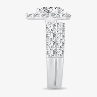 Signature By Modern Bride (H-I / Si1-Si2) Womens 3 CT. T.W. Lab Grown White Diamond 10K Gold Pear Side Stone Halo Bridal Set
