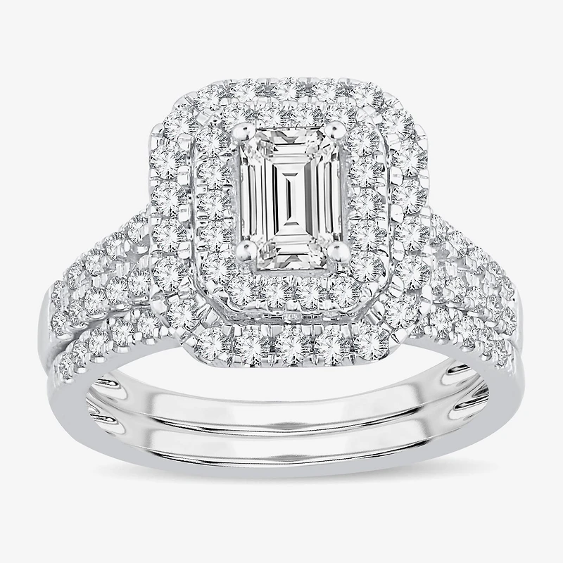 H-I / Si1-Si2) Womens CT. T.W. Lab Grown White Diamond 10K Gold Side Stone Halo Bridal Set