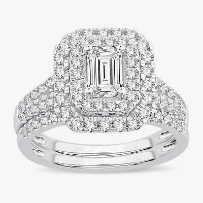 H-I / Si1-Si2) Womens CT. T.W. Lab Grown White Diamond 10K Gold Side Stone Halo Bridal Set