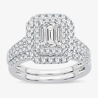 H-I / Si1-Si2) Womens CT. T.W. Lab Grown White Diamond 10K Gold Side Stone Halo Bridal Set