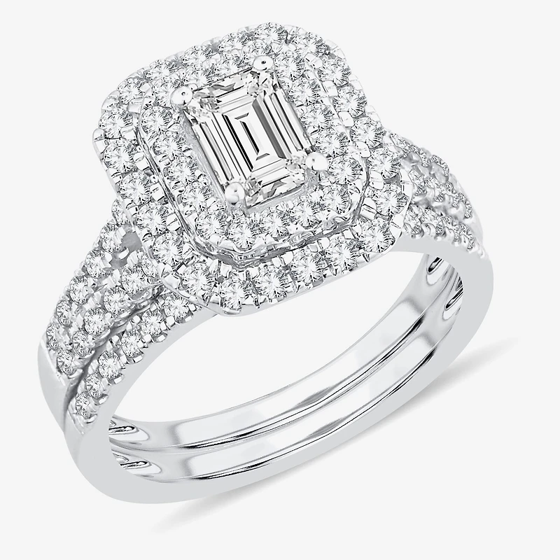 H-I / Si1-Si2) Womens CT. T.W. Lab Grown White Diamond 10K Gold Side Stone Halo Bridal Set