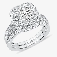 H-I / Si1-Si2) Womens CT. T.W. Lab Grown White Diamond 10K Gold Side Stone Halo Bridal Set