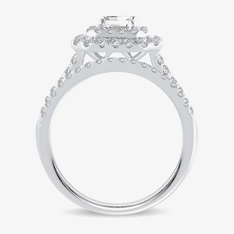 H-I / Si1-Si2) Womens CT. T.W. Lab Grown White Diamond 10K Gold Side Stone Halo Bridal Set