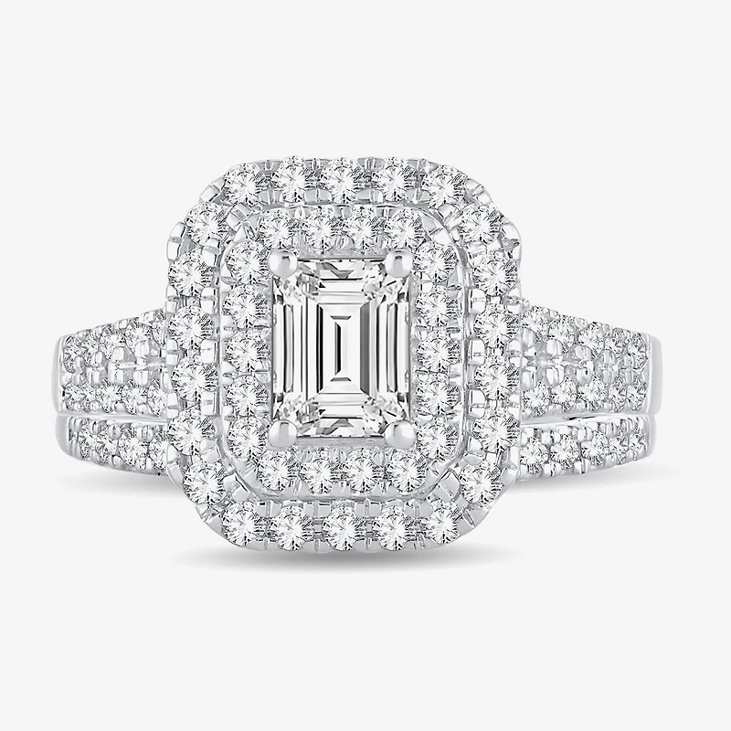 H-I / Si1-Si2) Womens CT. T.W. Lab Grown White Diamond 10K Gold Side Stone Halo Bridal Set