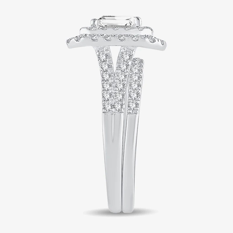H-I / Si1-Si2) Womens CT. T.W. Lab Grown White Diamond 10K Gold Side Stone Halo Bridal Set