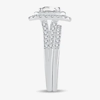 H-I / Si1-Si2) Womens CT. T.W. Lab Grown White Diamond 10K Gold Side Stone Halo Bridal Set
