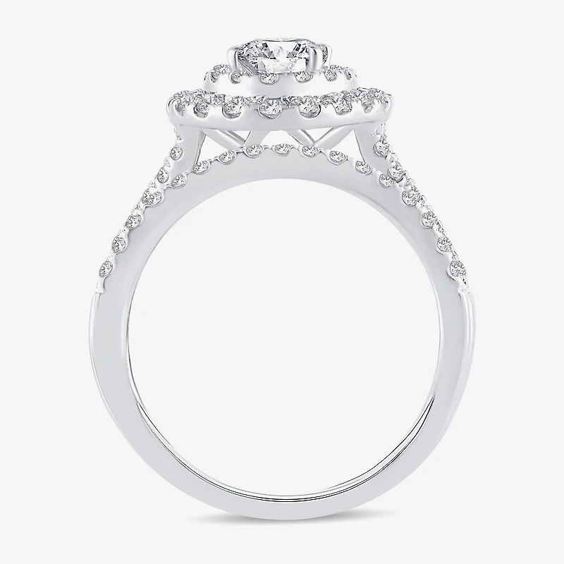 H-I / Si1-Si2) Womens / CT. T.W. Lab Grown White Diamond 10K Gold Oval Side Stone Halo Bridal Set