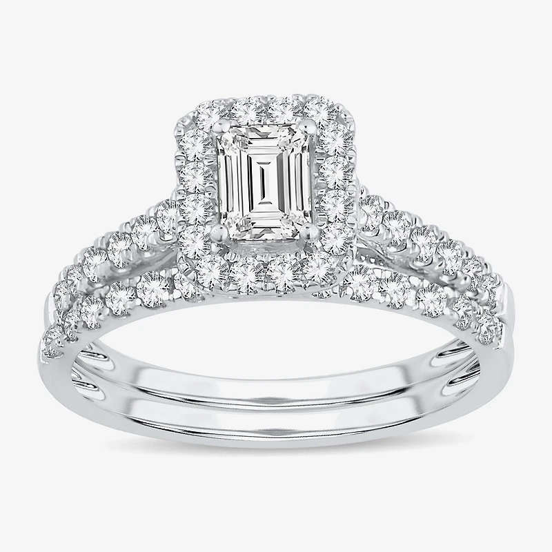 H-I / Si1-Si2) Womens / CT. T.W. Lab Grown White Diamond 10K Gold Side Stone Halo Bridal Set