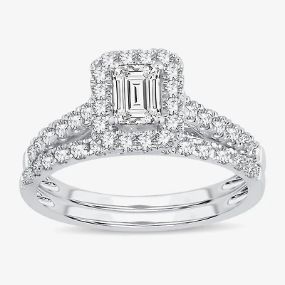 H-I / Si1-Si2) Womens 1 CT. T.W. Lab Grown White Diamond 10K Gold Side Stone Halo Bridal Set