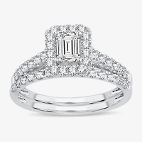 H-I / Si1-Si2) Womens / CT. T.W. Lab Grown White Diamond 10K Gold Side Stone Halo Bridal Set