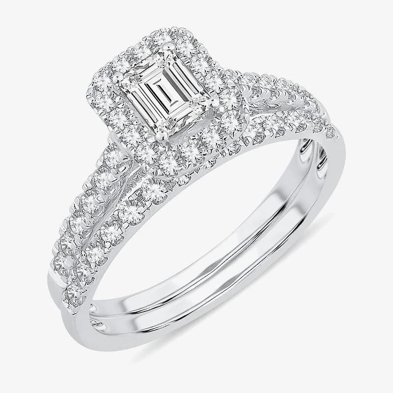 H-I / Si1-Si2) Womens / CT. T.W. Lab Grown White Diamond 10K Gold Side Stone Halo Bridal Set