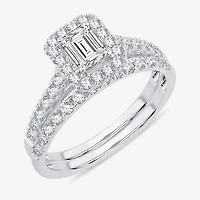 H-I / Si1-Si2) Womens / CT. T.W. Lab Grown White Diamond 10K Gold Side Stone Halo Bridal Set