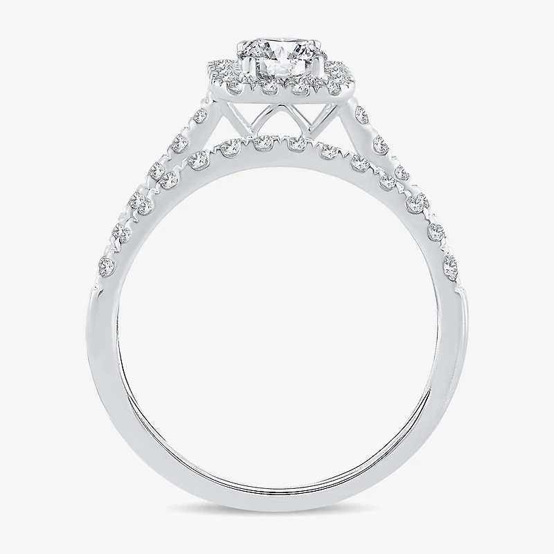 H-I / Si1-Si2) Womens / CT. T.W. Lab Grown White Diamond 10K Gold Side Stone Halo Bridal Set
