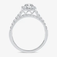 H-I / Si1-Si2) Womens / CT. T.W. Lab Grown White Diamond 10K Gold Side Stone Halo Bridal Set