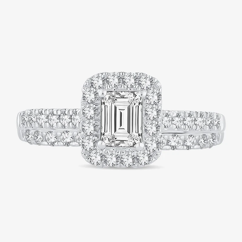 H-I / Si1-Si2) Womens / CT. T.W. Lab Grown White Diamond 10K Gold Side Stone Halo Bridal Set
