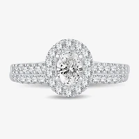 H-I / Si1-Si2) Womens CT. T.W. Lab Grown White Diamond 10K Gold Oval Side Stone Halo Bridal Set