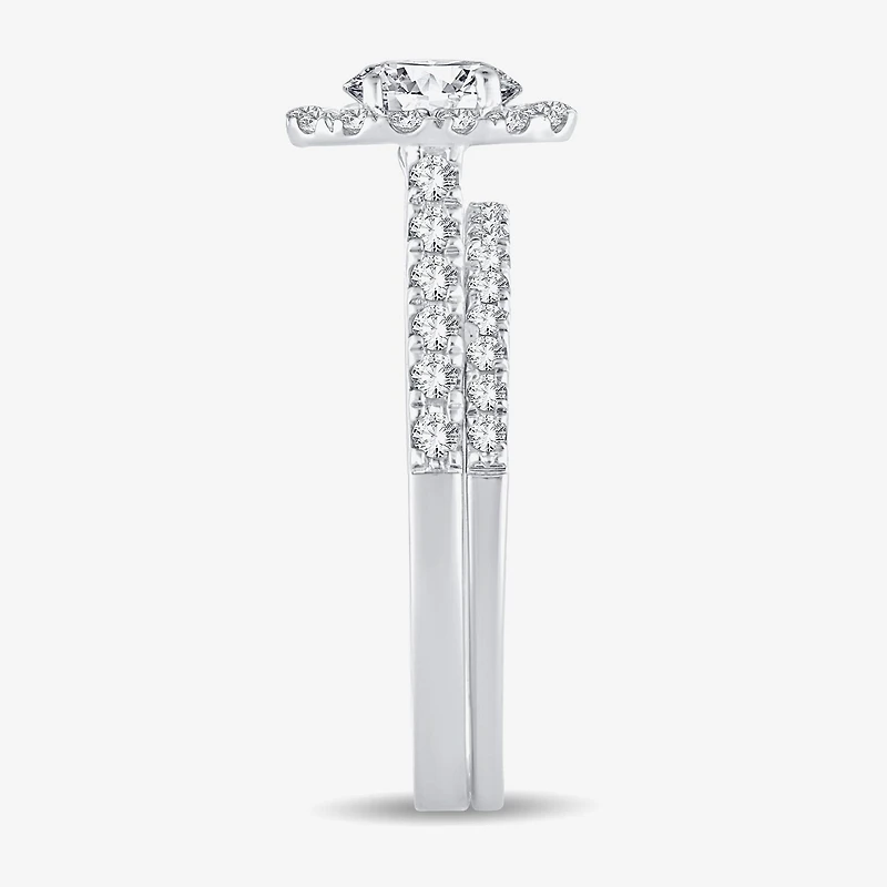 H-I / Si1-Si2) Womens CT. T.W. Lab Grown White Diamond 10K Gold Oval Side Stone Halo Bridal Set