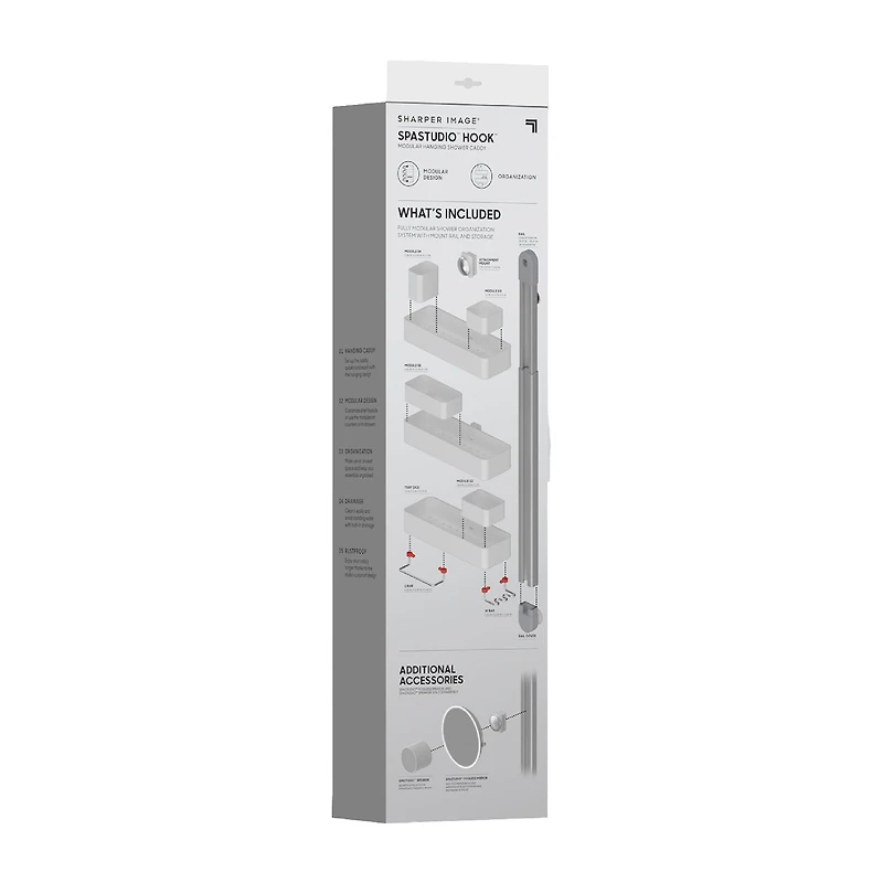 Sharper Image SpaStudio Hook Modular Hanging Shower Caddy Adjustable 3 Tier Design with Customizable Fit and Storage