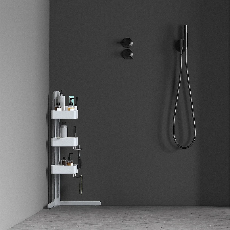 Sharper Image SpaStudio Nook Modular Corner Shower Caddy Adjustable 3 Tier Design with Customizable Fit and Storage
