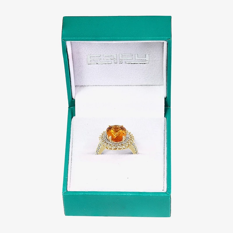 Effy Final Call Womens Genuine Yellow Citrine & 3/8 CT. T.W. Diamond 14K Gold Star Halo Side Stone Cocktail Ring