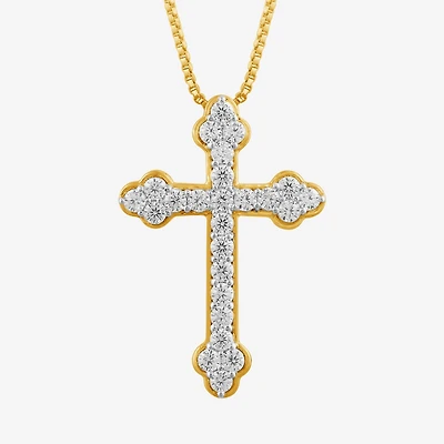 Womens 3/8 CT.T.W. Lab-Grown Diamond 10K Gold Cross Pendant Necklace