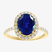 Effy Final Call  Womens 3/8 CT. T.W. Gemstone 14K Gold Oval Halo Side Stone Cocktail Ring