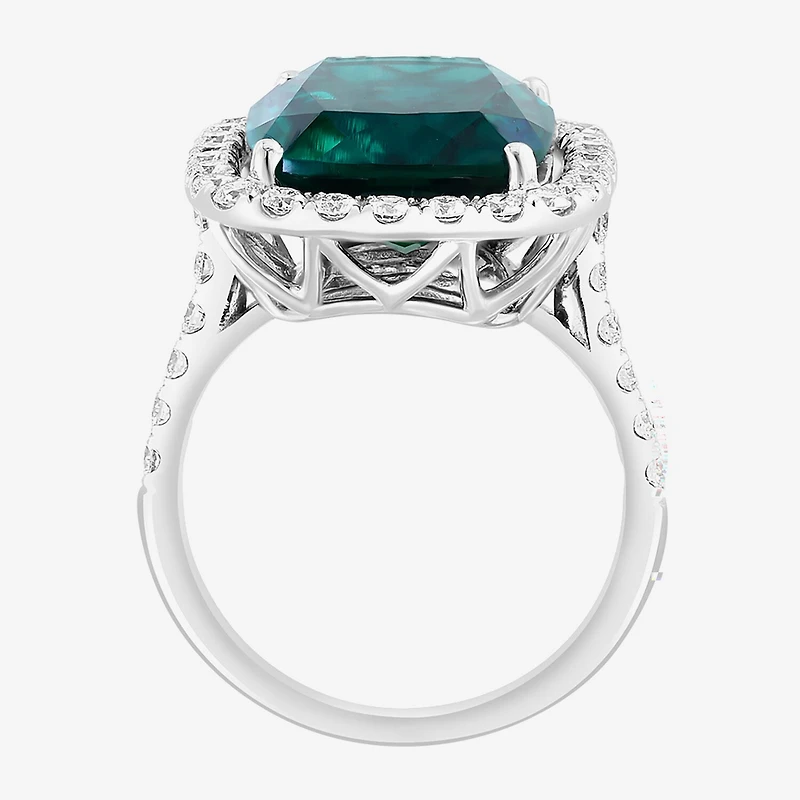 Effy Final Call Womens 1 CT. T.W. Lab Created Green Emerald 14K Gold Halo Side Stone Cocktail Ring