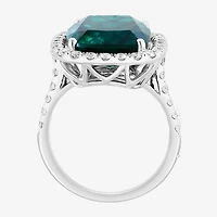 Effy Final Call Womens 1 CT. T.W. Lab Created Green Emerald 14K Gold Halo Side Stone Cocktail Ring