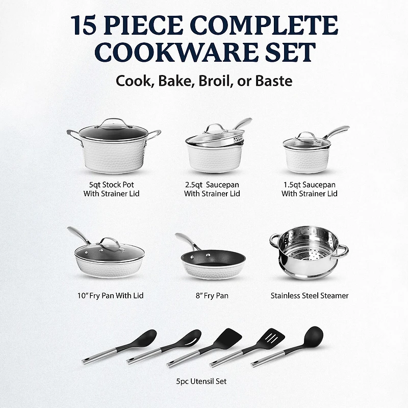 Granitestone Charleston Collection Hammered 15-pc. Non-Stick Cookware Set