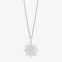 Enchanted Disney Fine Jewelry 10th Anniversary Womens 1/6 CT. T.W. Lab Created White Opal Sterling Silver Snowflake 18 Inch Pendant Necklace