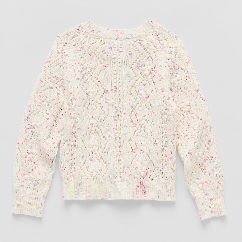 Okie Dokie Toddler & Little Girls Round Neck Long Sleeve Button Cardigan