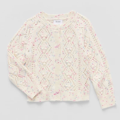 Okie Dokie Toddler & Little Girls Round Neck Long Sleeve Button Cardigan