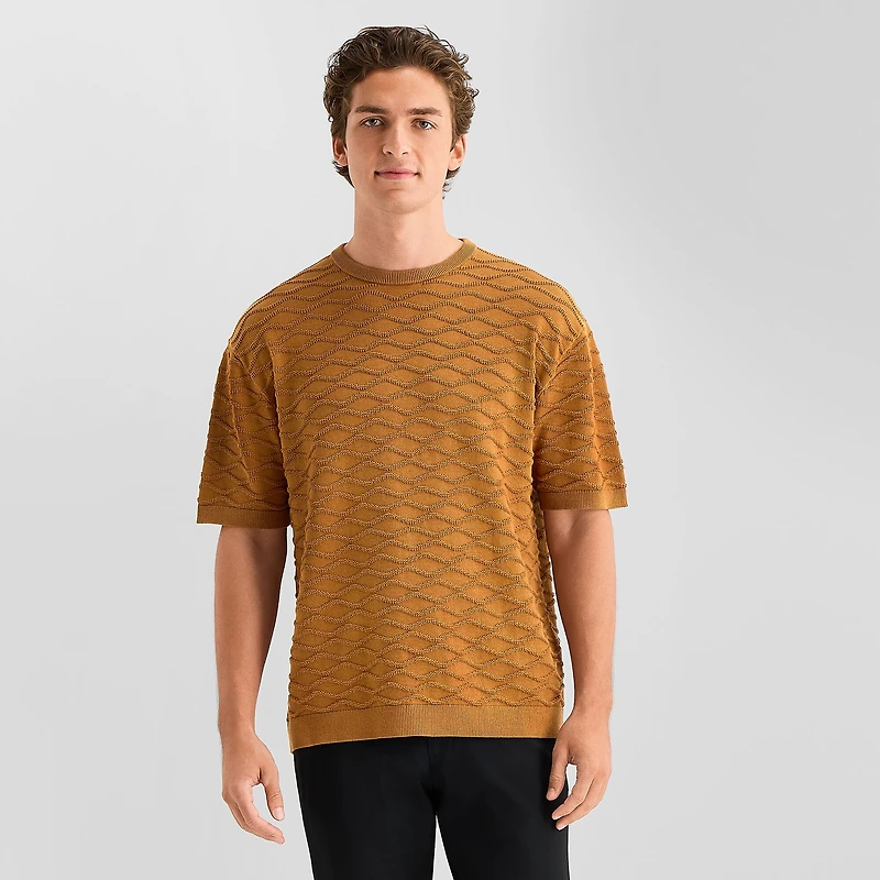 J. Ferrar Textured Mens Crew Neck Short Sleeve Pullover Sweater