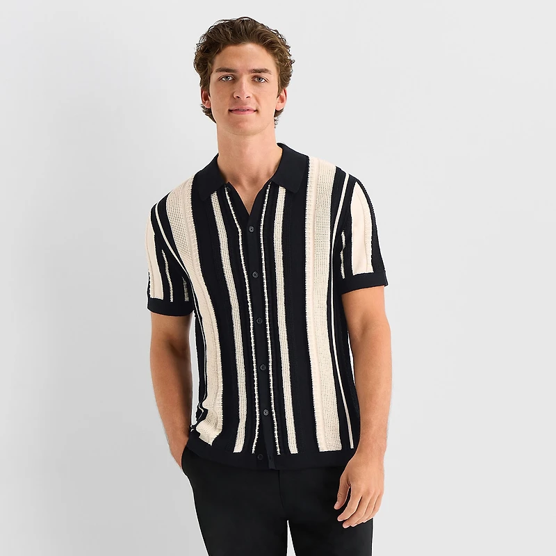 J. Ferrar Mens Short Sleeve Button Polo Sweater