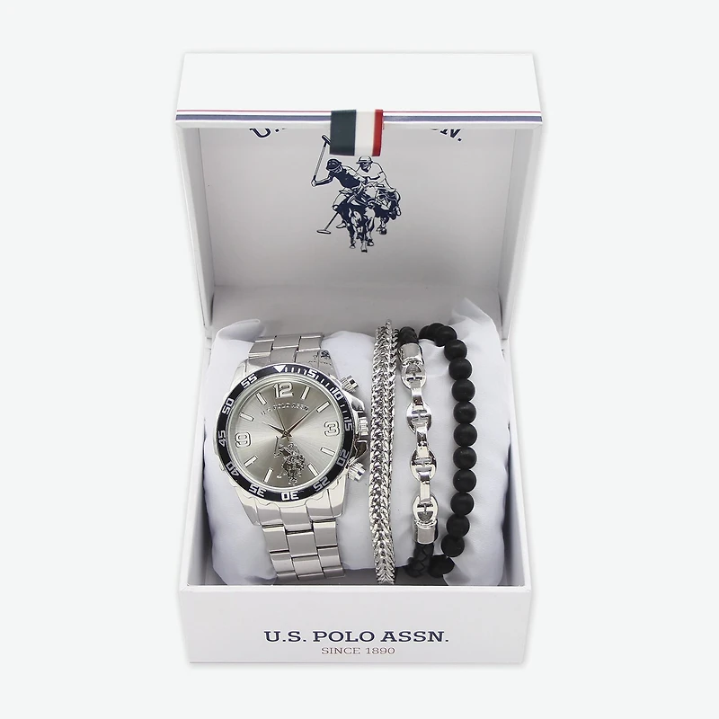 U.S. Polo Assn. Mens Silver Tone 4-pc. Watch Boxed Set Usc20296jc