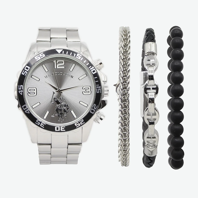 U.S. Polo Assn. Mens Silver Tone 4-pc. Watch Boxed Set Usc20296jc