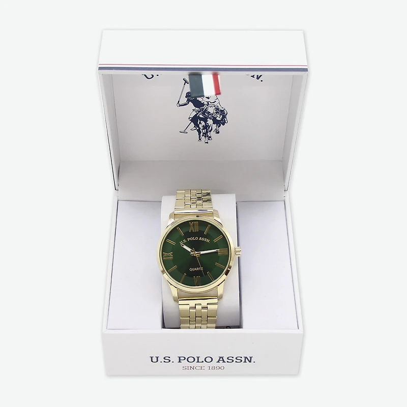 U.S. Polo Assn. Mens Gold Tone Watch Boxed Set Usc80943jc