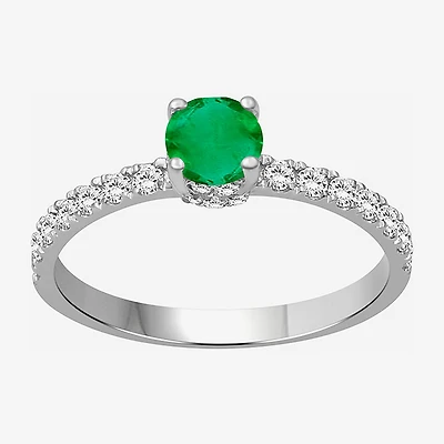 Womens 2 CT. T.W. Genuine Green Emerald 10K Gold Round Cocktail Ring