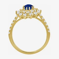 Womens 3 3/4 CT. T.W. Genuine Blue Sapphire 10K Gold Oval Halo Cocktail Ring